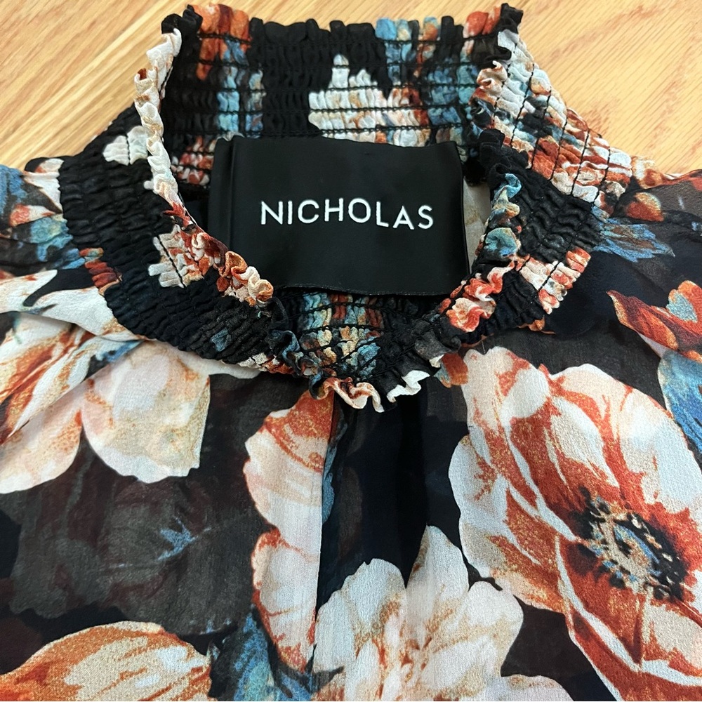 Nicholas Dark Floral Silk Blouse - Picture 5 of 14